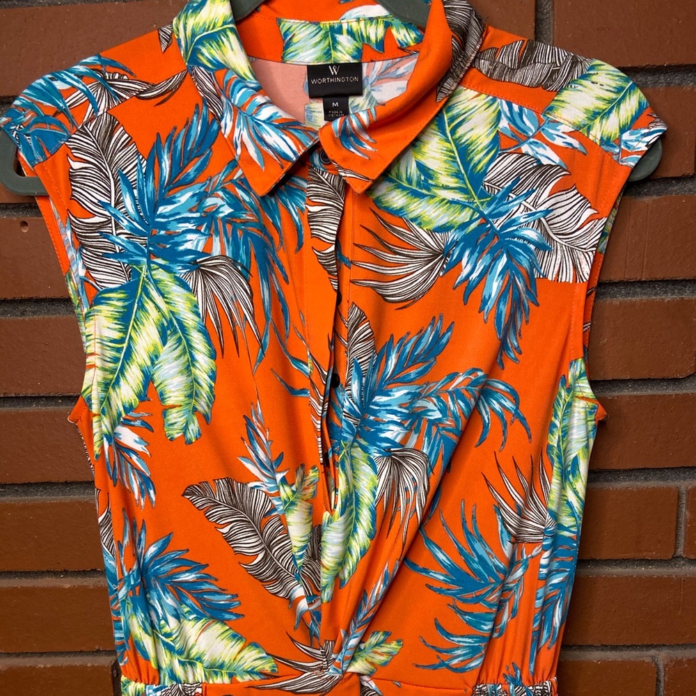 Orange tropical Midi knit dress - Picture 2 of 7